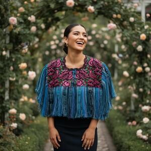 Cape huipil One of a kind purple birds